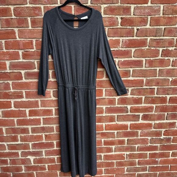 Lou & Grey Signature Soft Knit Jumpsuit Long Sleeve Pockets Wide Leg  medium - Picture 2 of 5